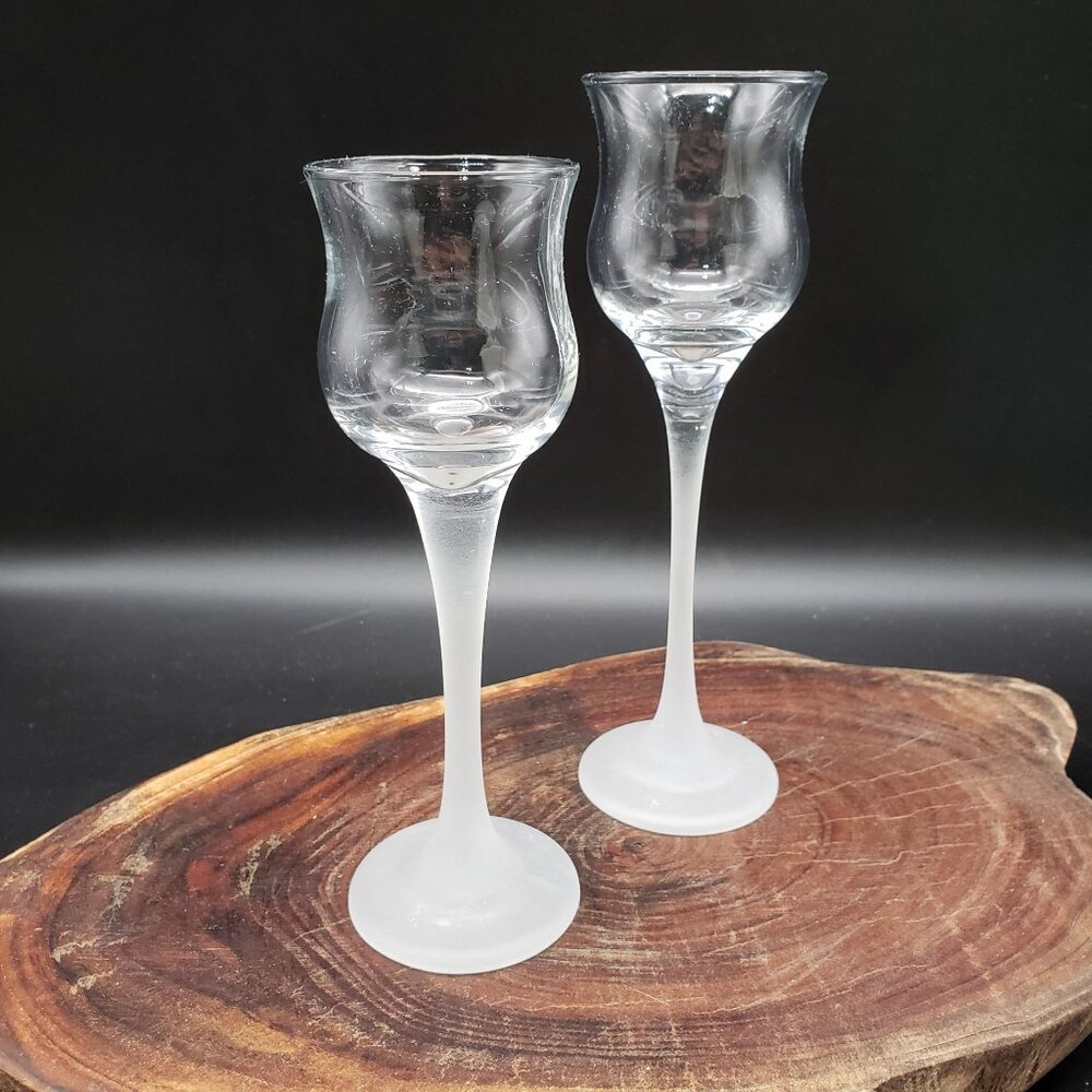 PartyLite Frosted Stem Votive Candle Holders Clear Cups Set of 2